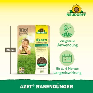 Neudorff Azet Rasen-Dünger, 2,5 kg Packung. Bio-Rasendünger für dichten, grünen Rasen.