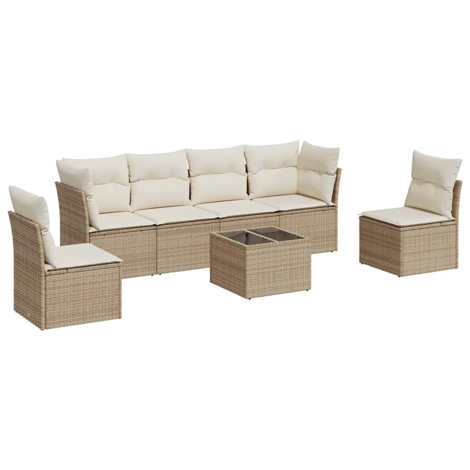 vidaXL 7-Tlg Garten-Sofagarnitur mit Kissen Beige Poly Rattan 3217378 günstig online kaufen