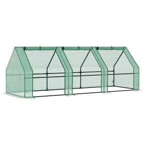 Outsunny Mini Gewächshaus mit Rollfenster, PE-Folie, 270x90x90 cm, für den Garten.
