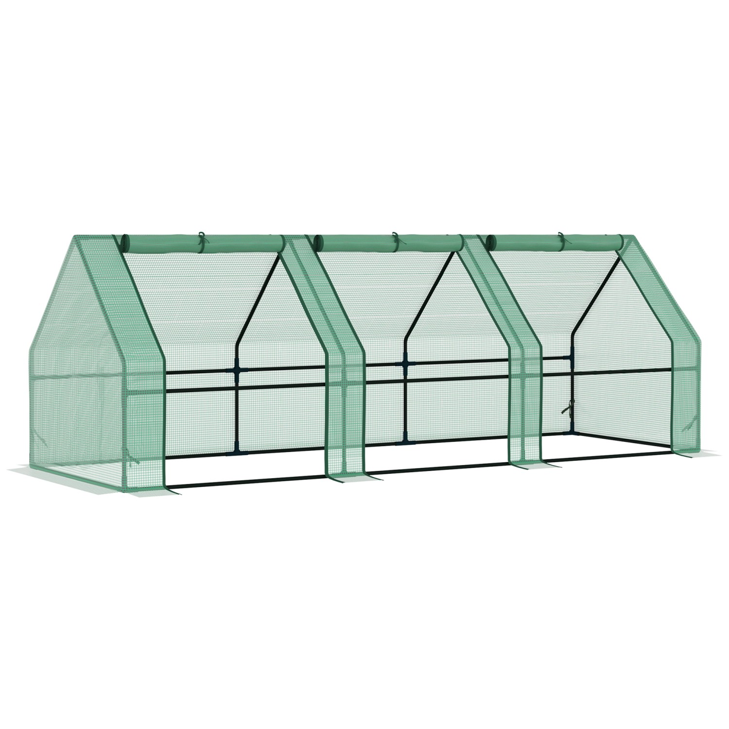 Outsunny Mini Gewächshaus mit 3 Rollfenster PE Folie 270 x 90 x 90 cm