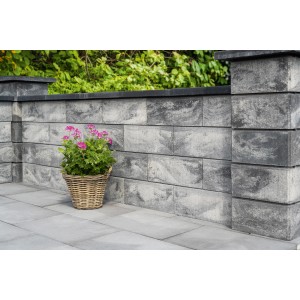 Diephaus Gartenmauer Fein, weiß-schwarz, mit Pflanzkorb. Mauersteine für Garten- und Grundstücksbegrenzung.