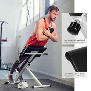 Tectake Hyperextension Bank für Rücken- und Bauchmuskulatur, 5-fach verstellbar, mit Mann in Nutzung.