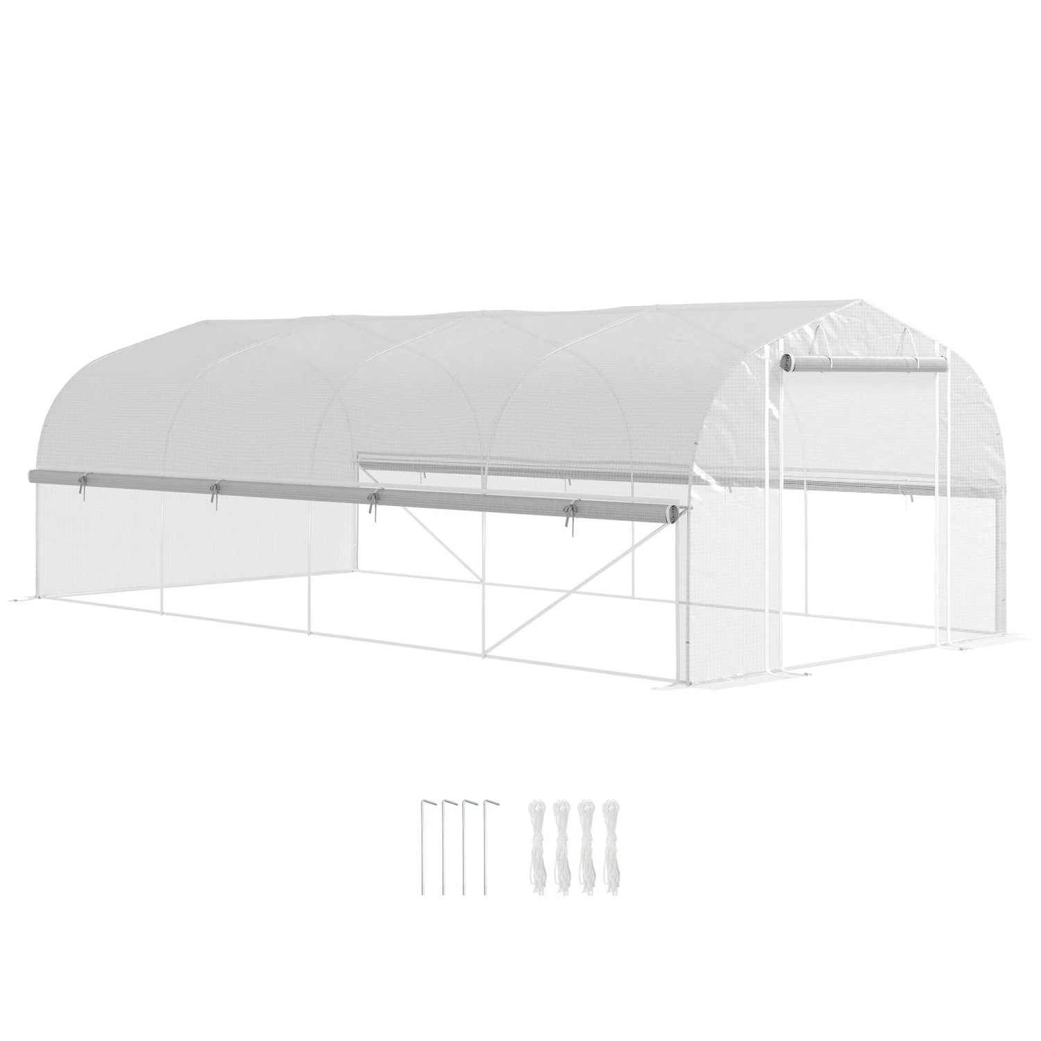 Outsunny Gewächshaus mit Verzinkten Stahlrahmen Weiß 6 x 3 x 2 m