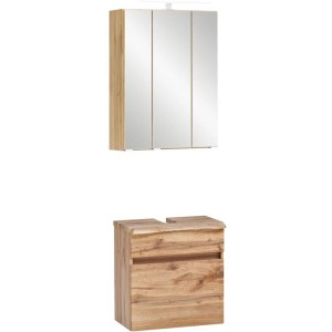 Held Möbel Badmöbel-Set Trient, 2-tlg., 60 cm, Wotaneiche: Unterbeckenschrank und Spiegelschrank.