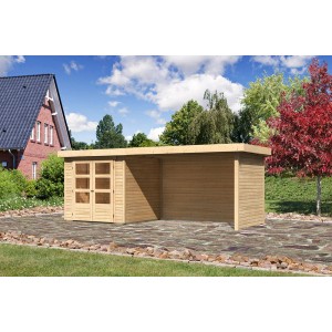 Karibu Holz-Gartenhaus Boras, unbehandelt, mit Doppeltür und Anbau. Naturholz.