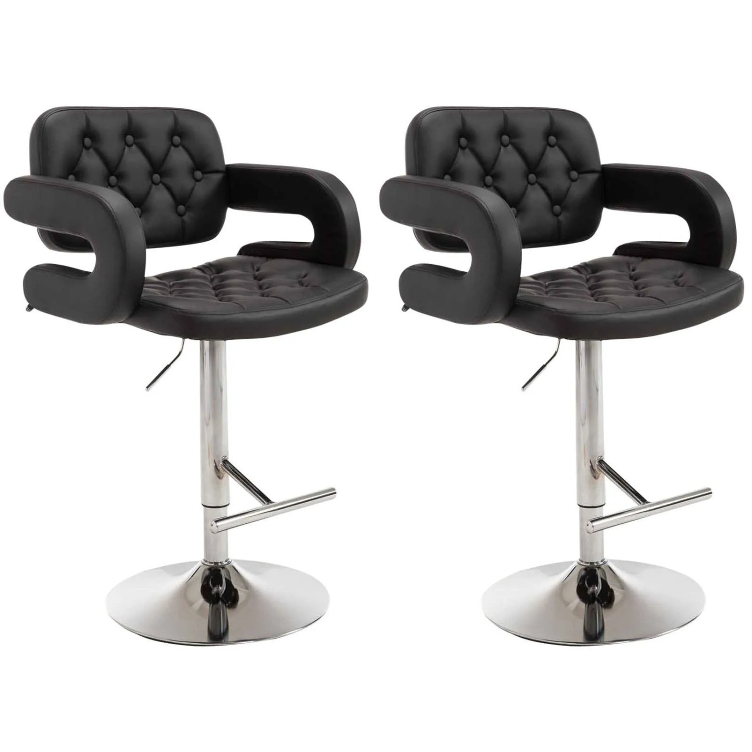 DELUKE 2er Set Barhocker BURID Kunstleder Schwarz 62x55x103cm Silber Barstuhl Höhenverstellbar Mit Lehne Drehbar Tresenh...