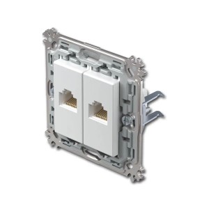 Weiße 2-fach RJ45 Netzwerkdose Cat5e von TEM MODUL PLUS für Datenübertragung.