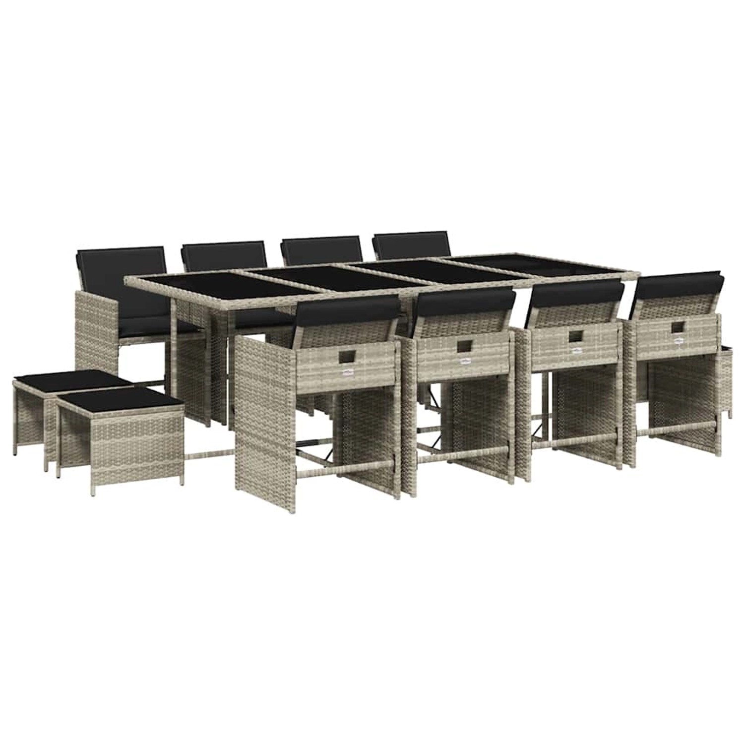 vidaXL 13-Tlg Garten-Essgruppe mit Kissen Hellgrau Poly Rattan 3211163