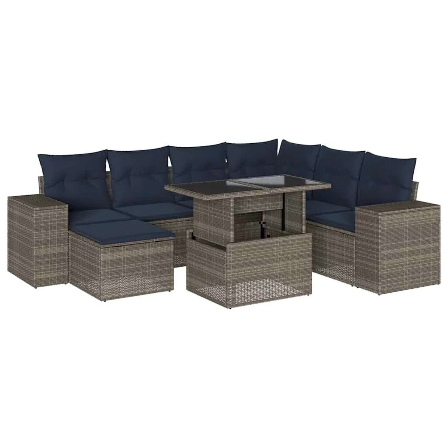 vidaXL 8-Tlg Gartensofa-Set mit Kissen Grau Polyrattan 3269331 günstig online kaufen