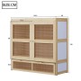 Merax Schrankbett 140x200cm in Holzfarbe mit Rattan-Türen und Schubladen. Modernes Wandbett mit Stauraum.