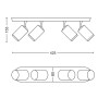 Technische Zeichnung: Philips Hue Fugato LED-Spot, 4-flammig, weiße Leuchte mit Maßen.