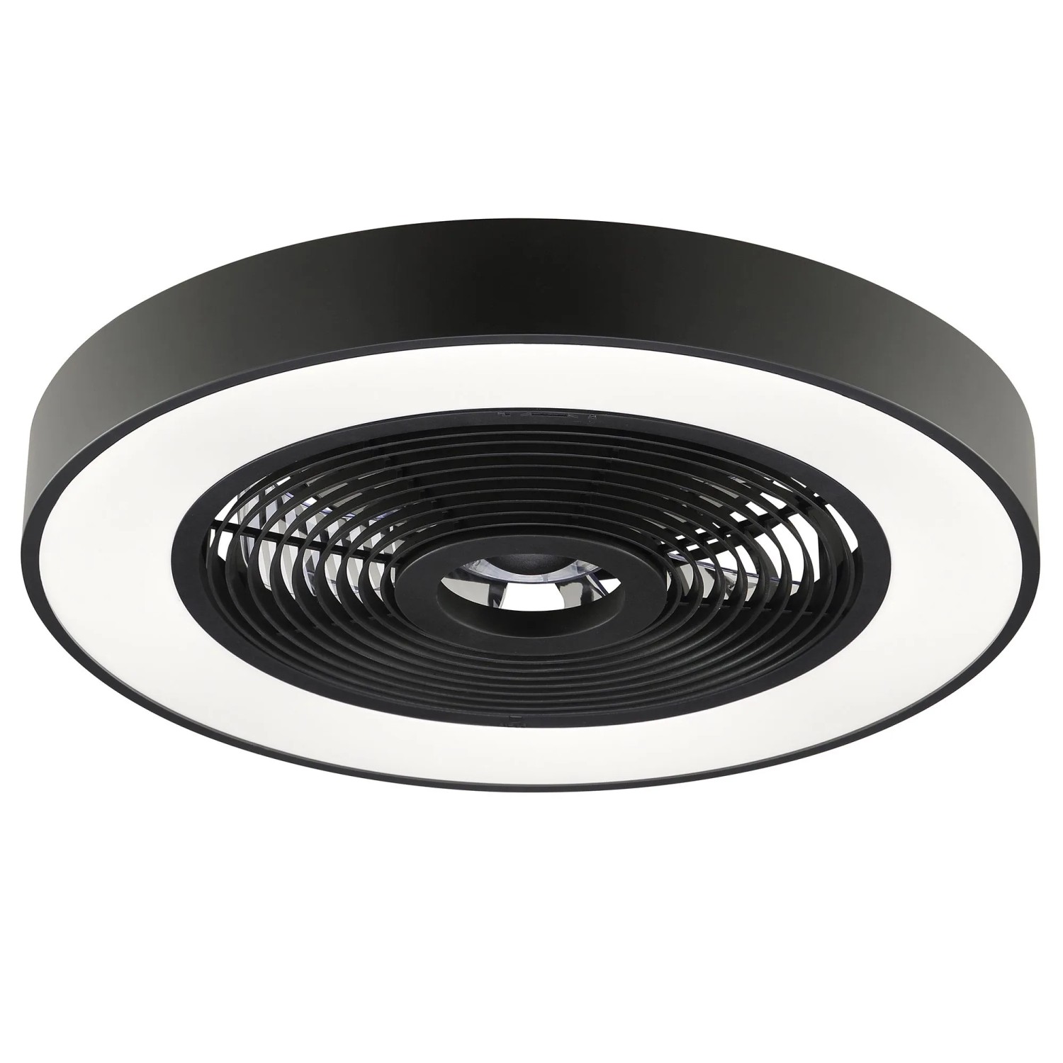 Schwarze LED-Deckenleuchte Catania mit Ventilator, Ø 48,6 cm. Moderne Deckenlampe mit integriertem Ventilator.