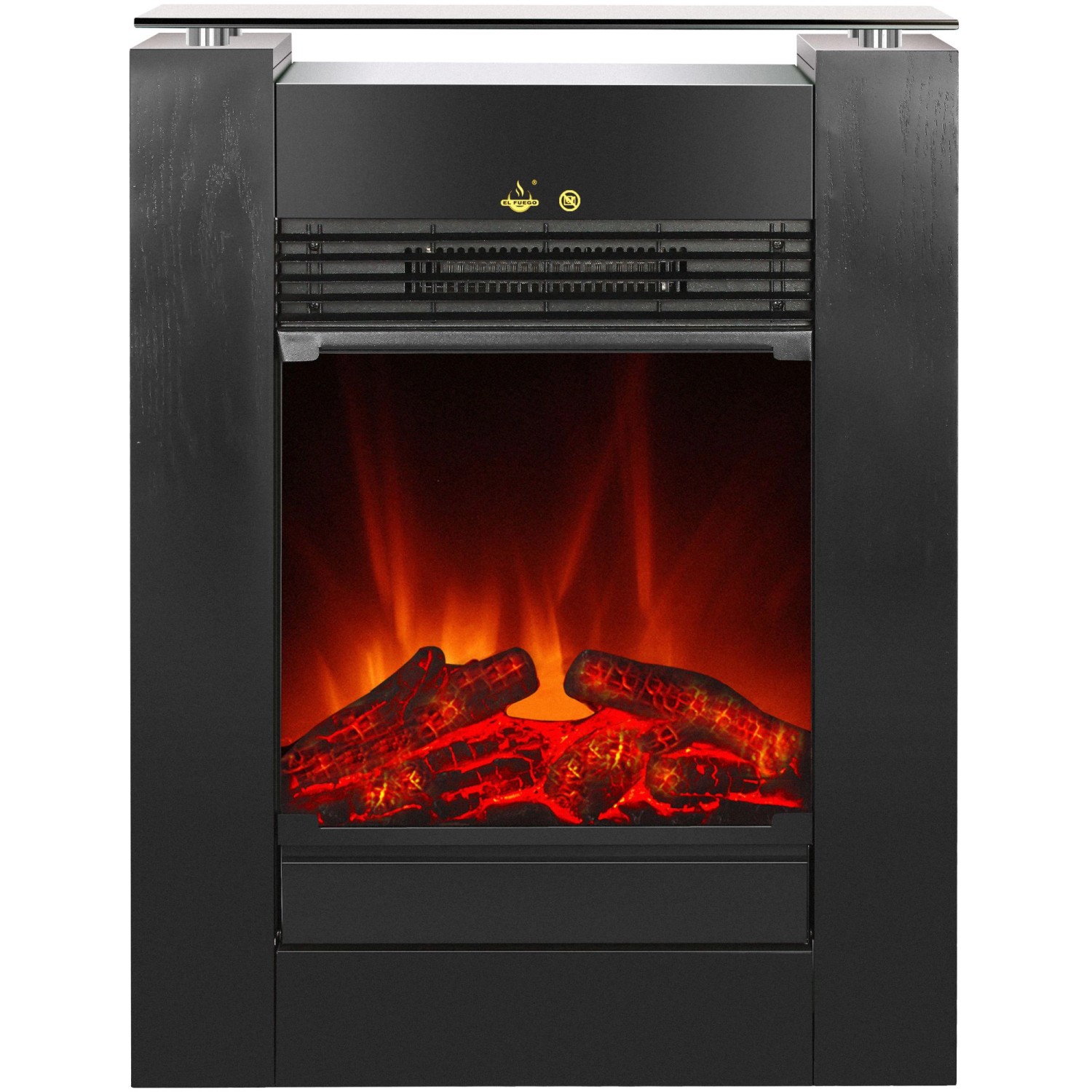 EL Fuego Elektrokamin Tessin Schwarz mit Heizung dimmbar 1,8 kW