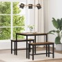 Moderner rechteckiger Esstisch mit Holzwerkstoff-Platte und schwarzem Metallgestell im Esszimmer.
