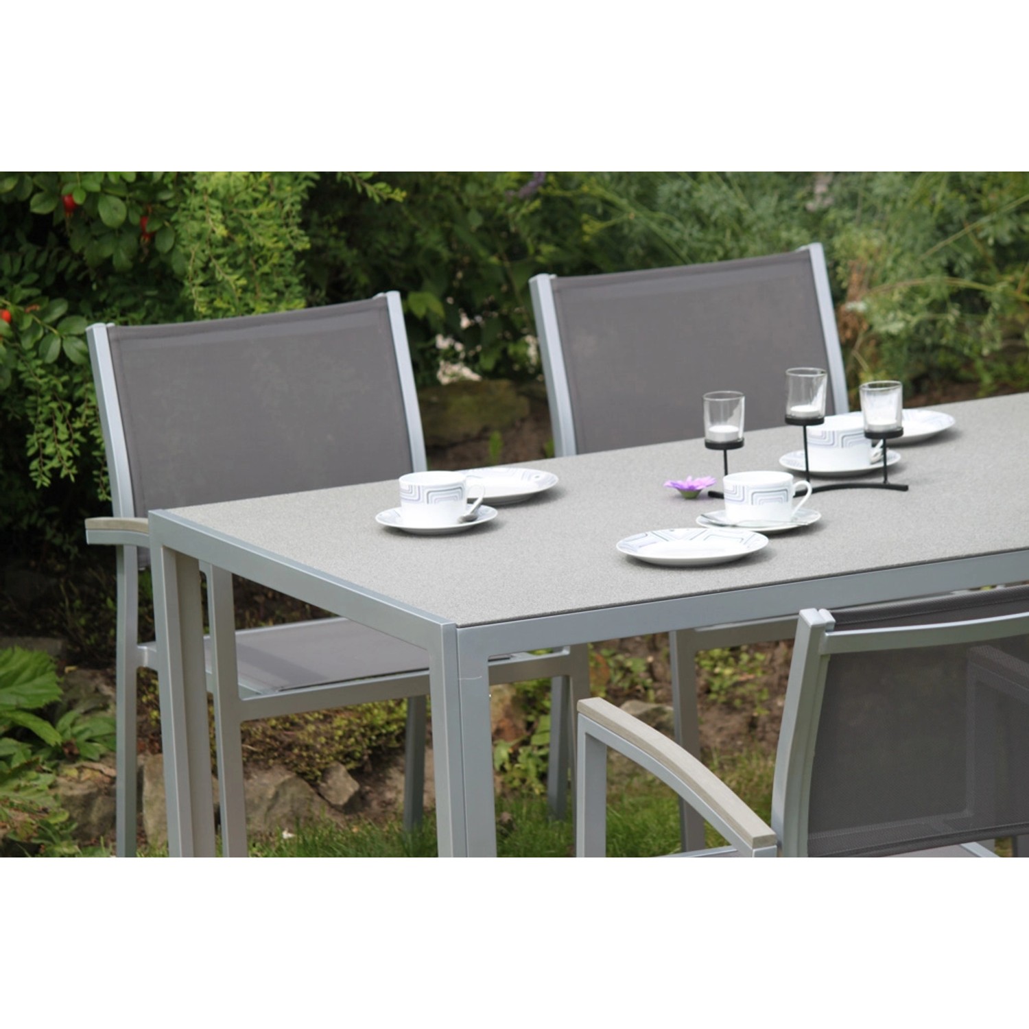 Garden Pleasure GartenmöbelSet Grace 5teilig mit Hochlehnern Grau
