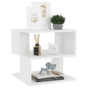 Weißer vidaXL Beistelltisch (40x40x40 cm) mit zwei Ablagen aus Holzwerkstoff.