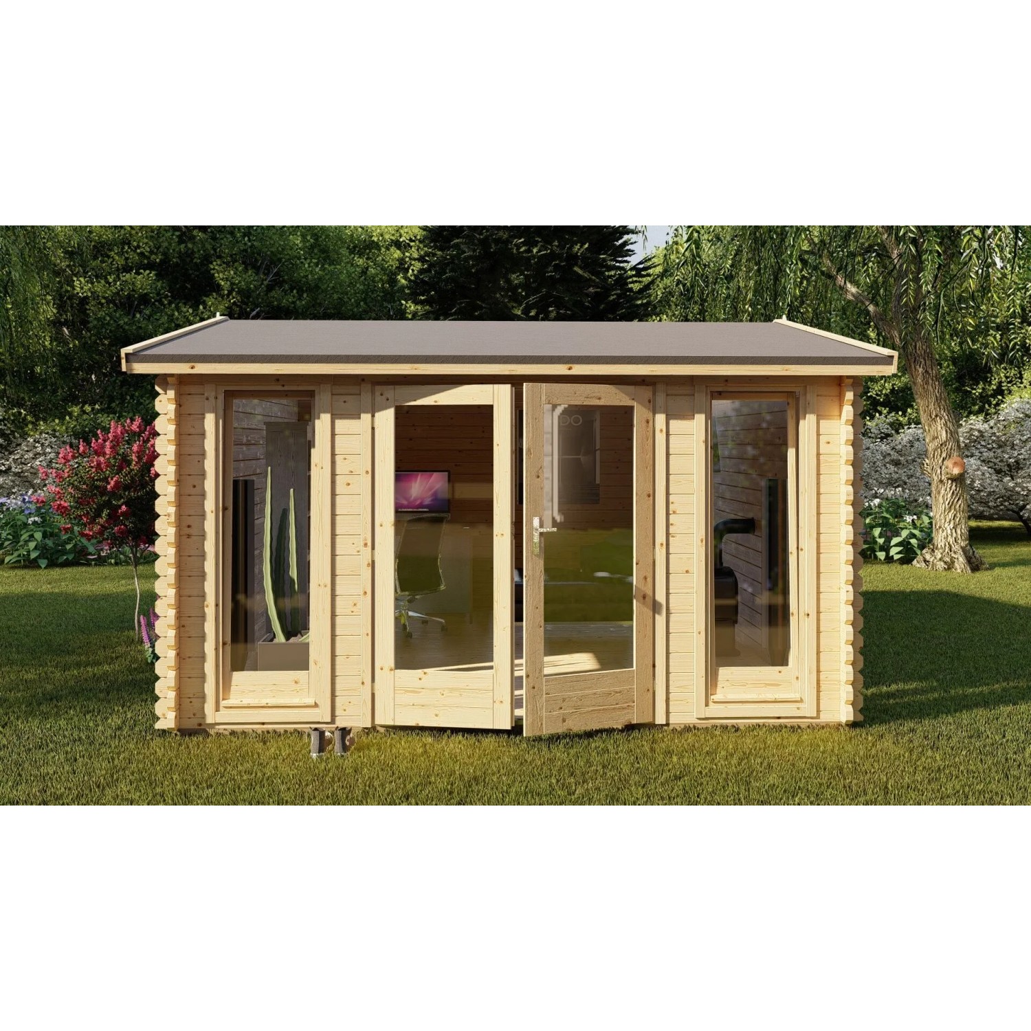 Finn Art Blockhaus 40mm Holz Gartenhaus 3.9x3.9 m York 9 mit Doppeltür ohne Fußboden