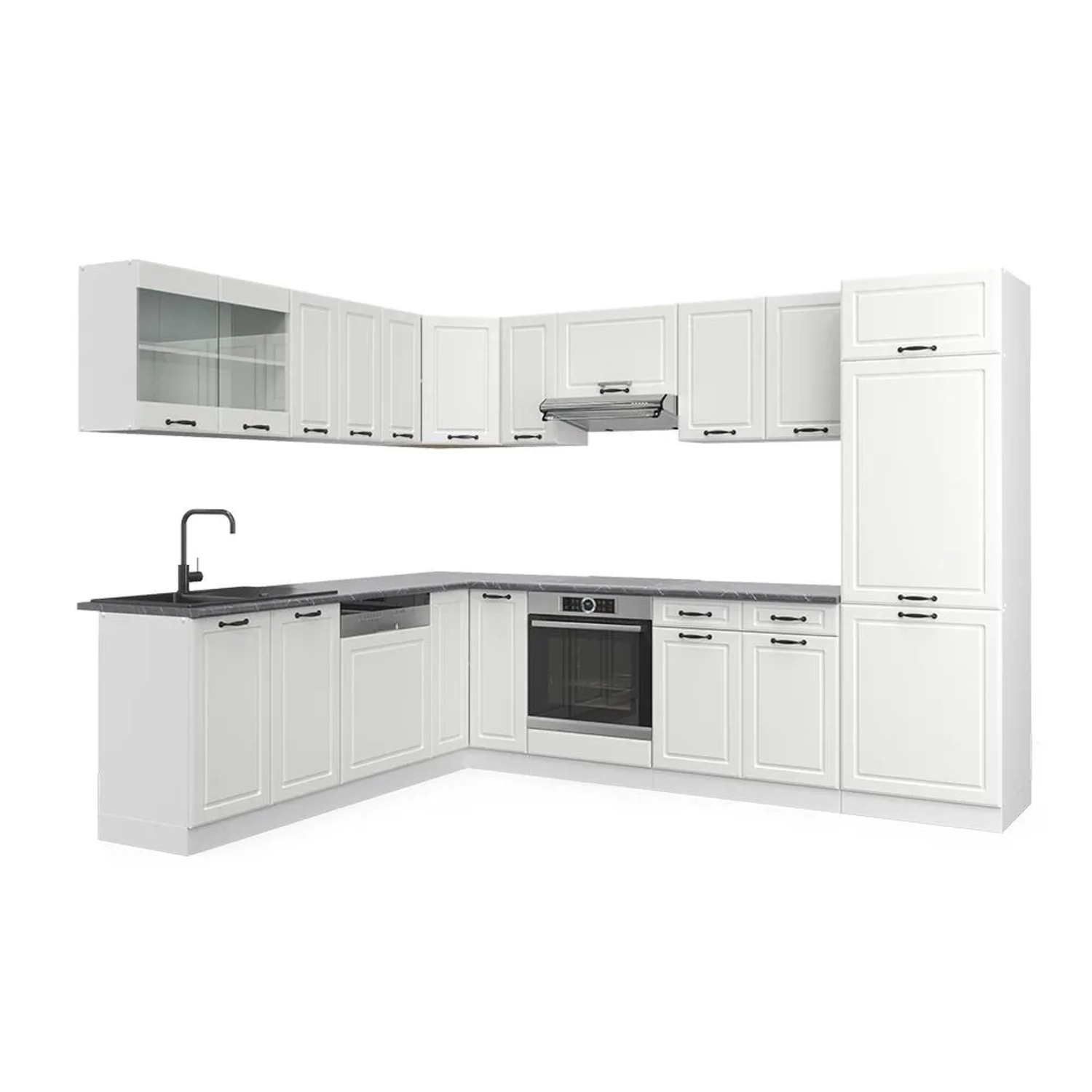 Vicco Eckküche R-Line Weiß Landhaus/Weiß 287 x 82, AP Anthrazit