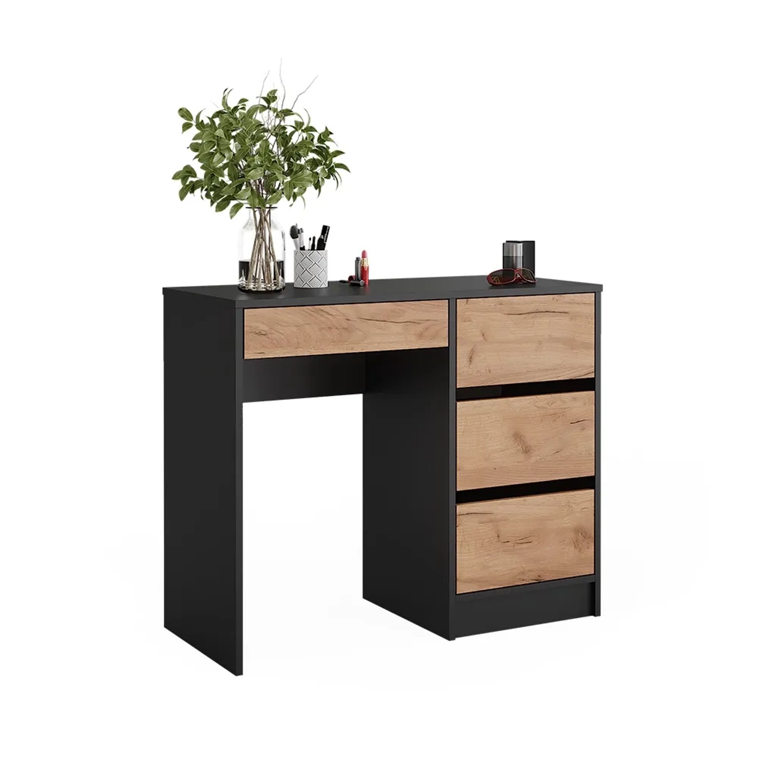 Vicco Schminktisch Sherry in Anthrazit und Goldkraft Eiche, 90 cm breit, ohne Spiegel.