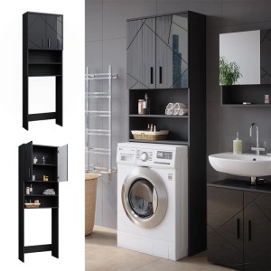 Vicco Waschmaschinenschrank Irma, anthrazit hochglanz, 64x191 cm, Badregal mit Stauraum.
