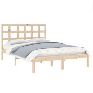 vidaXL Massivholzbett, 135x190 cm, Kiefernholz, Doppelbett mit Lattenrost und Kopfteil.