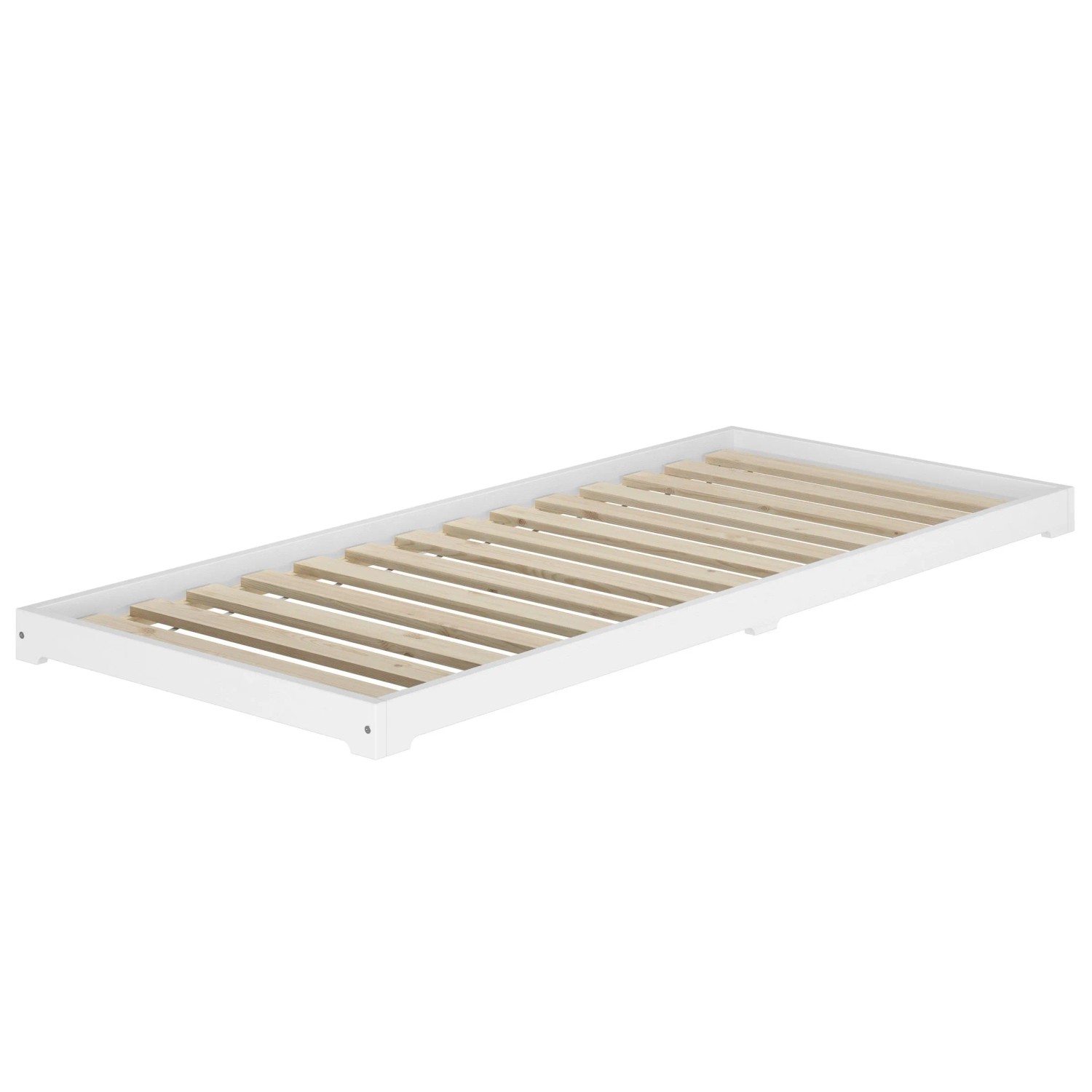 Erst-Holz Weißes Niedrigflurbett Futon Extra Niedriges Holzbett 80x200 cm Kiefer Modell 47 Rollrost inkl.