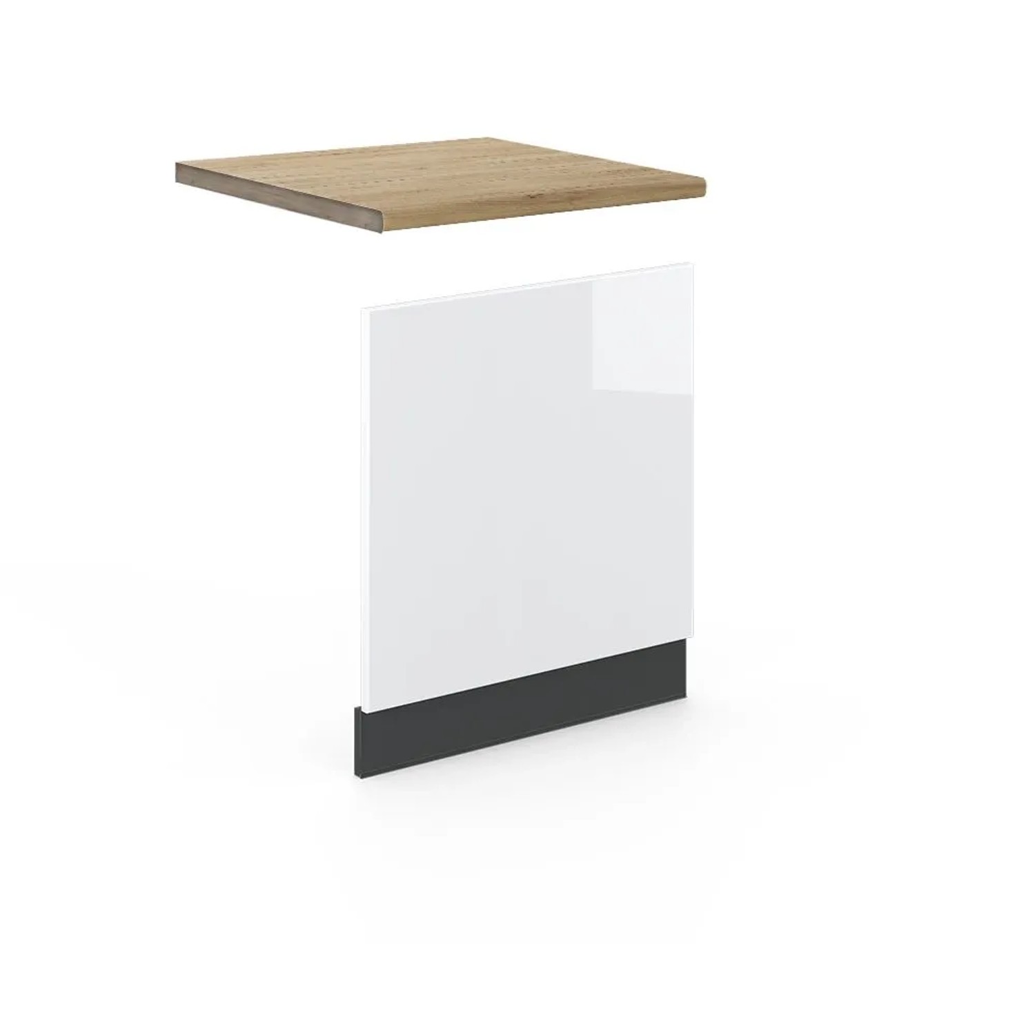 Vicco Frontblende Fame-Line Geschirrspüler Fronttür Weiß Hochglanz Anthrazit 60 cm AP Eiche