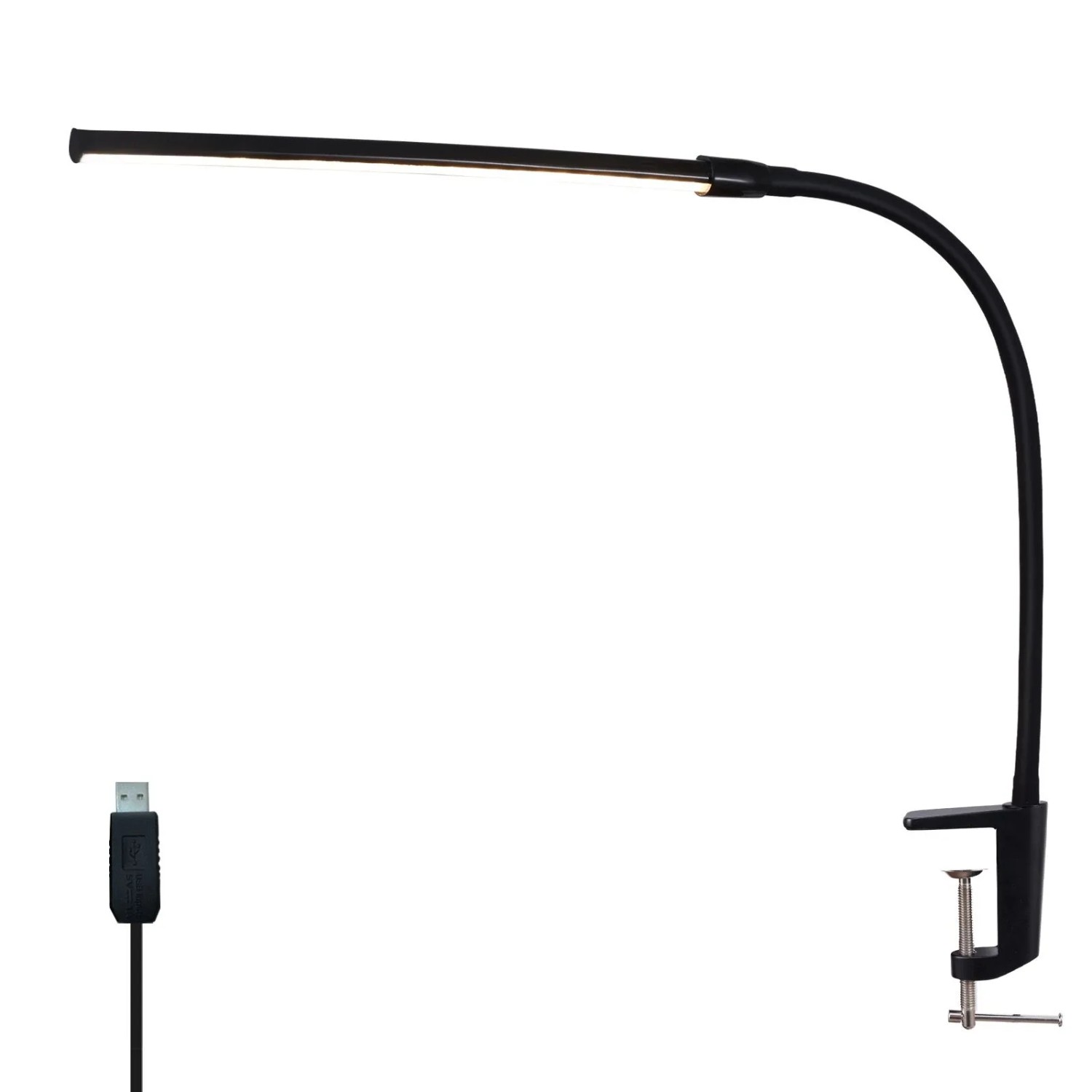 NETTLIFE LED Schreibtischlampe Schwarze Klemme 3 Farben 5 Helligkeitsstufen USB 5W Tageslichtlampe Flexibler Augenschutz