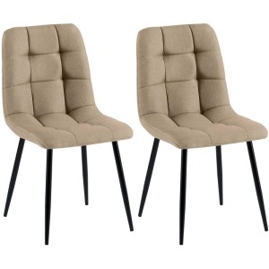 2er Set Esszimmerstühle Tilde in Taupe mit Stoffbezug und schwarzem Metallgestell. Gesteppte Rückenlehne und Sitzfläche.