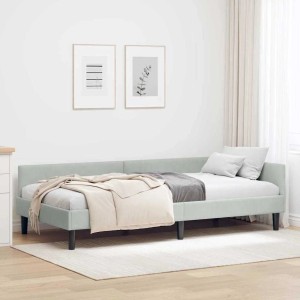 vidaXL Eckbettgestell mit Kopfteil Hellgrau 100 x 200 cm Stoff 42016164