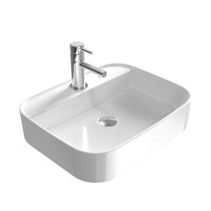 Emke Handwaschbecken, eckig, 50x40 cm, aus Keramik, als Aufsatzwaschbecken mit Hahnloch.