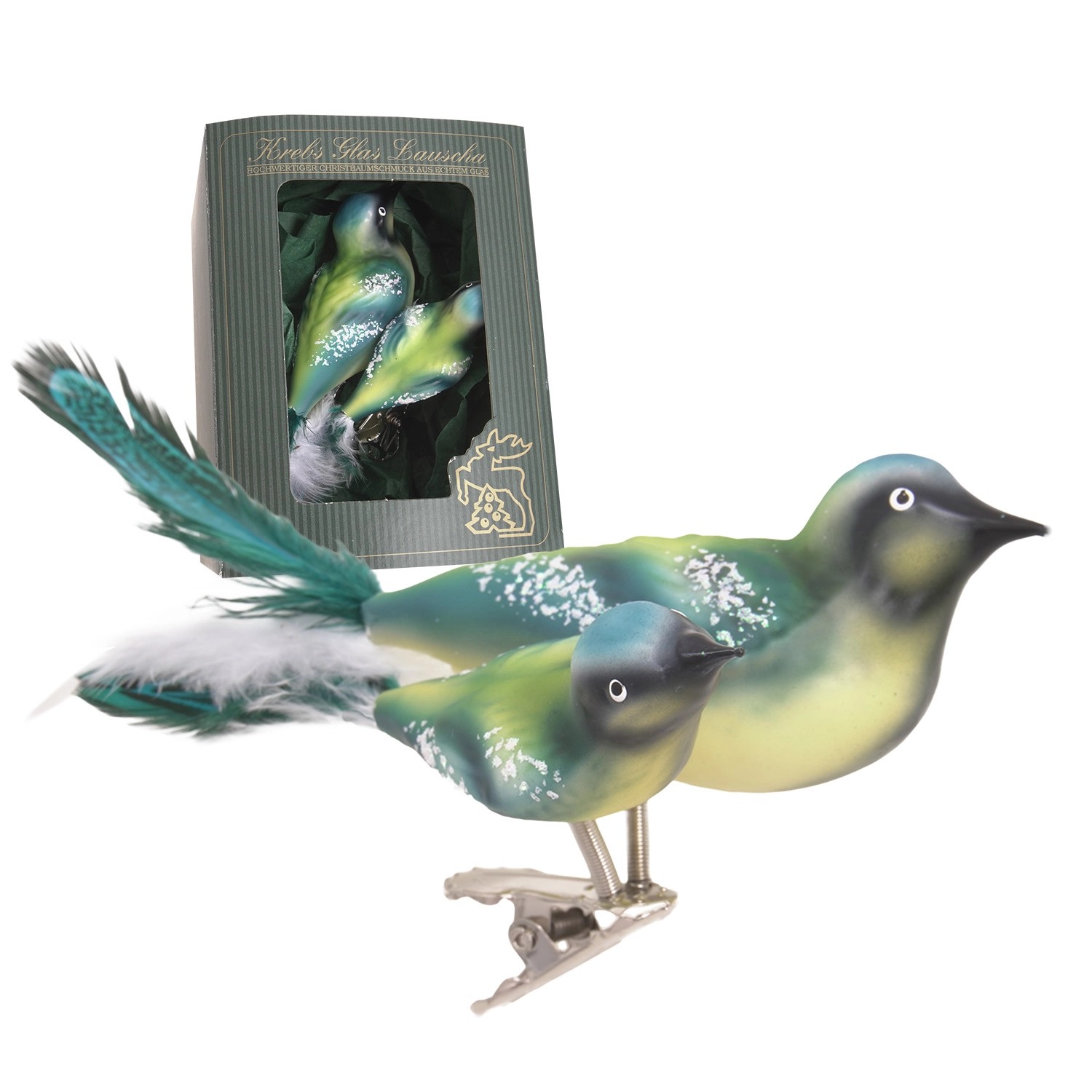 Krebs Glas Lauscha Baumschmuck Doppelvogel Blaumeise Mehrfarbig 9cm