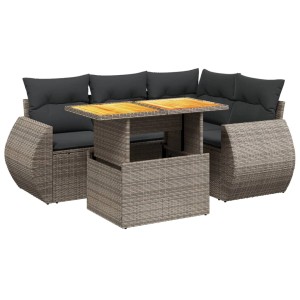 Graue 5-tlg. vidaXL Garten-Sofagarnitur aus Polyrattan mit Tisch und Kissen.