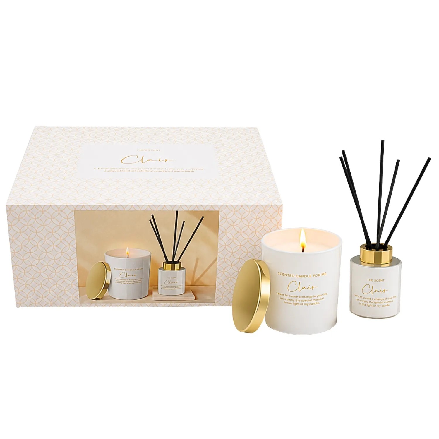 Dekohelden24 Hochwertiges Geschenk aus Duftkerze und Diffuser Fertiges Geschenk für Frauen Parfümgeschenkset Geschenkset Frauen L/B/H 23 x 17 x 10 cm