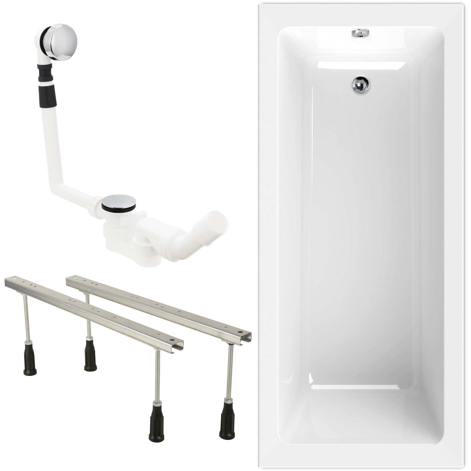 Calmwaters Rechteckwanne Modern Square 180x80 cm Set Wannenfuß & Ablaufgarnitur 99000287