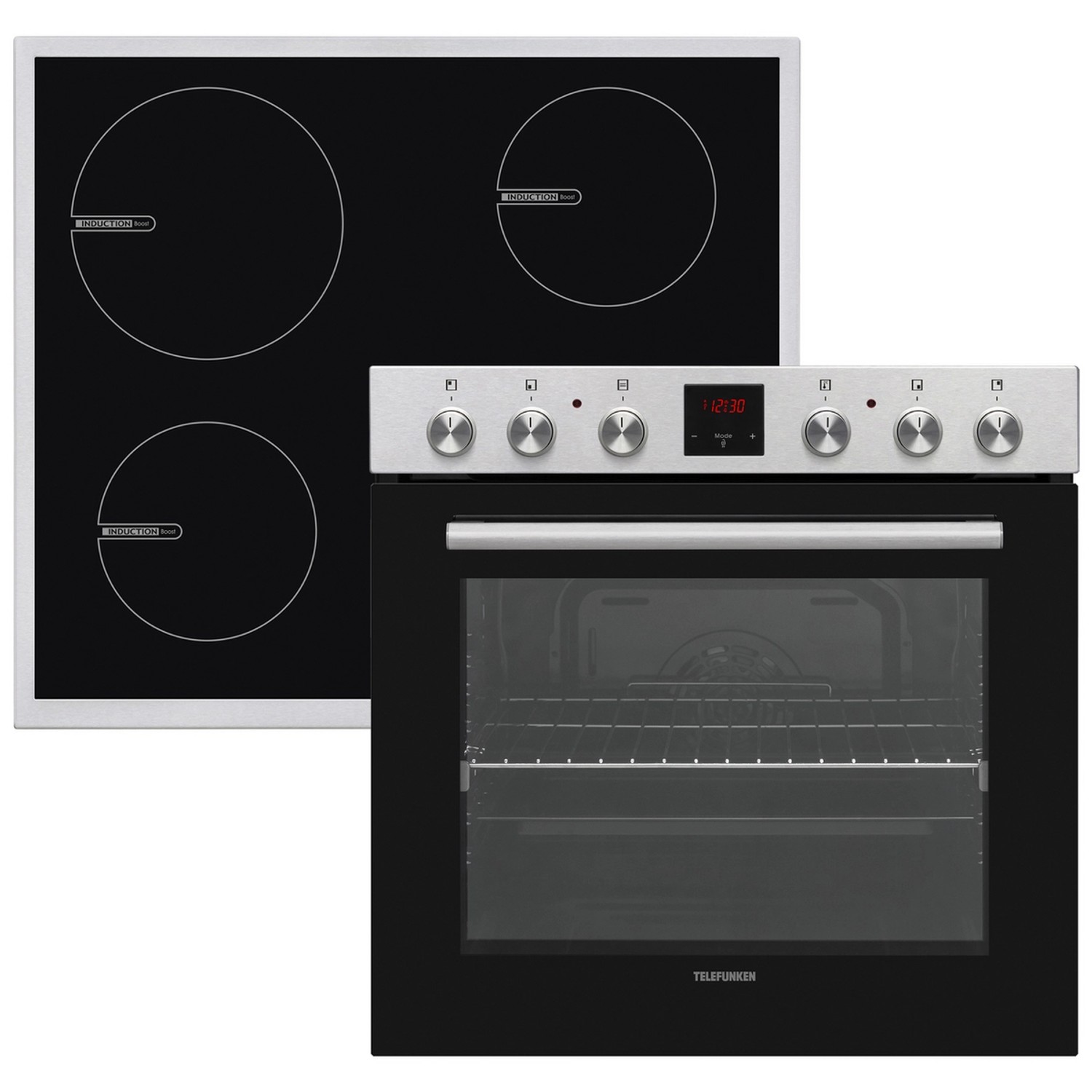 Telefunken Einbauherd-Set Backofen mit Induktionskochfeld 4 Zonen Teleskopauszug 78 Liter B-HS-75-I-I