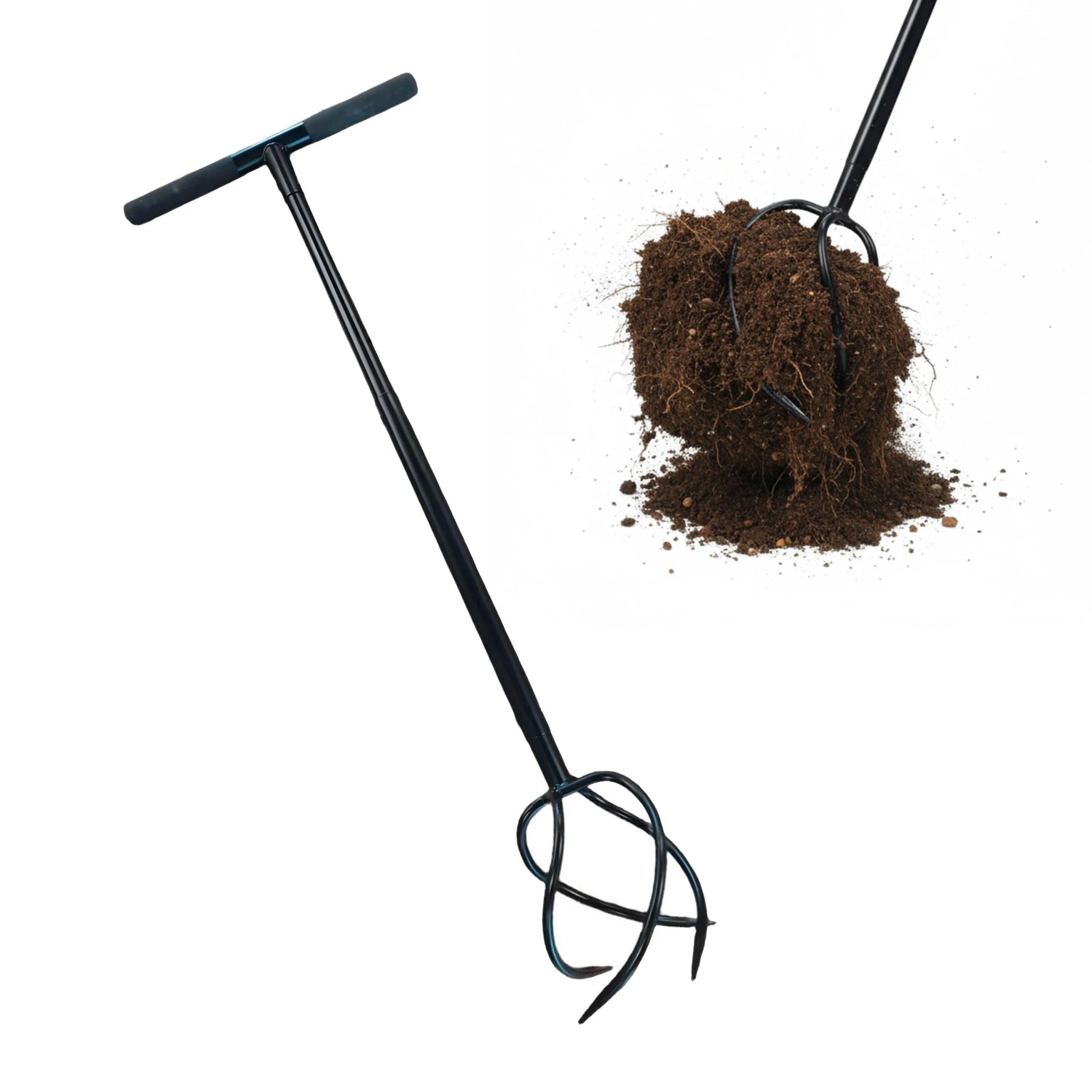 Relaxdays Gartenkralle Stahl und Kunststoff Schwarz mit Stiel 100 cm x 40 cm