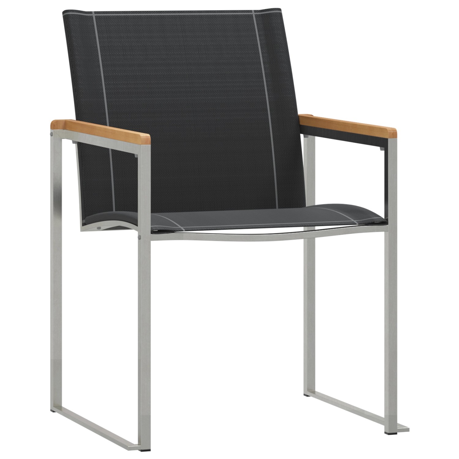 Schwarzer Gartenstuhl aus Akazienholz und Metall, Teil des vidaXL 7-teiligen Esstisch Sets.