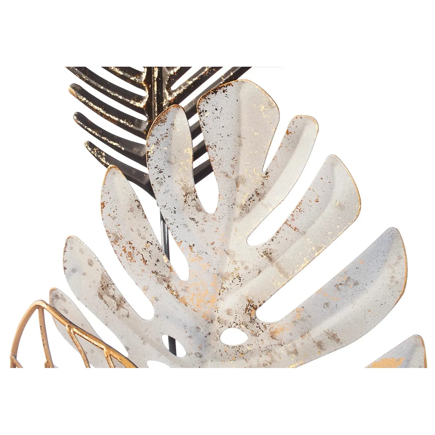 Kobolo Wandbild MONSTERA, Metall, 29x74 cm, schwarz-goldene Blätter, moderne Wanddeko.