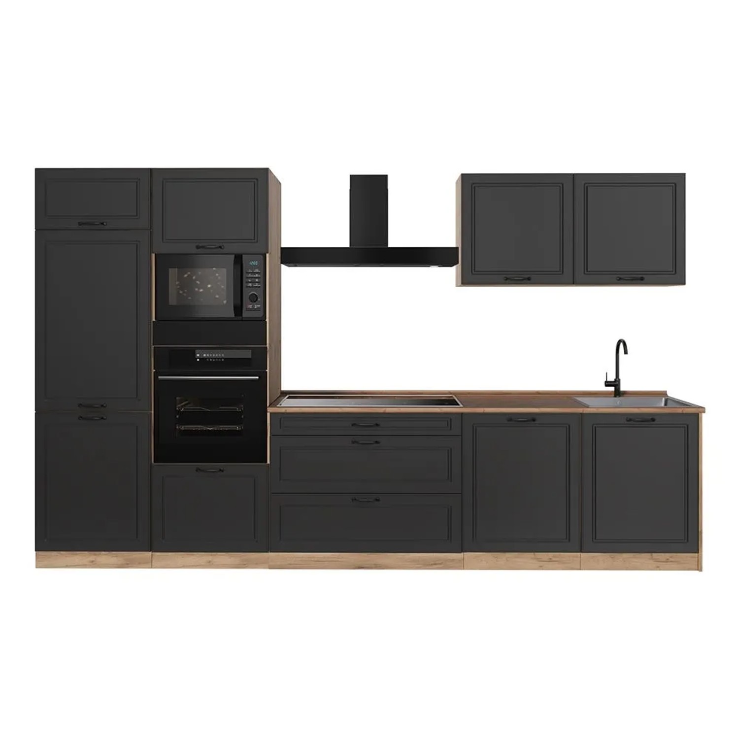 Vicco Küchenzeile R-Line Anthrazit Landhaus/Goldkraft Eiche 340 x 207 Arbeitsplatte Goldkraft Eiche Art Nr 68055