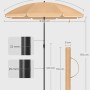 Songmics Sonnenschirm, taupe, Ø 160cm, höhenverstellbar, mit Tragetasche und Maßangaben.
