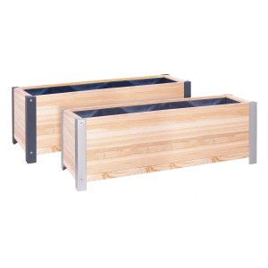 Zwei Wilk Pflanzkübel aus Lärchenholz, 120x40x41 cm, Lärche-Anthrazit, mit Folie.