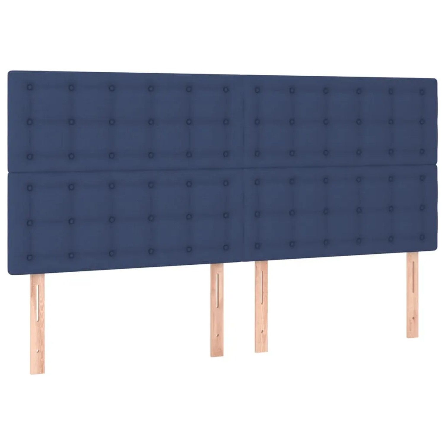 Blaues vidaXL Boxspringbett Kopfteil mit Stoffbezug und Knopfheftung, Holzfüße.