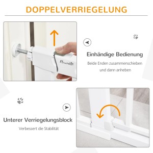 Detailansicht: PawHut Türschutzgitter mit Klemmbefestigung und Doppelverriegelung.