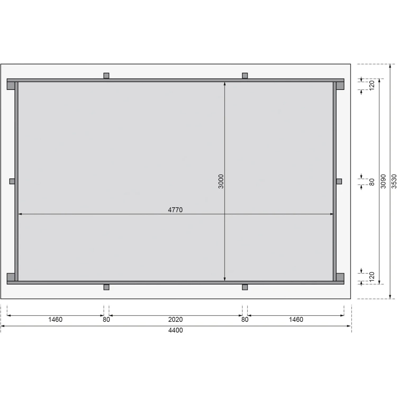 Draufsicht Karibu Rechteck Pool 3, Maße und Details des Holzpools.