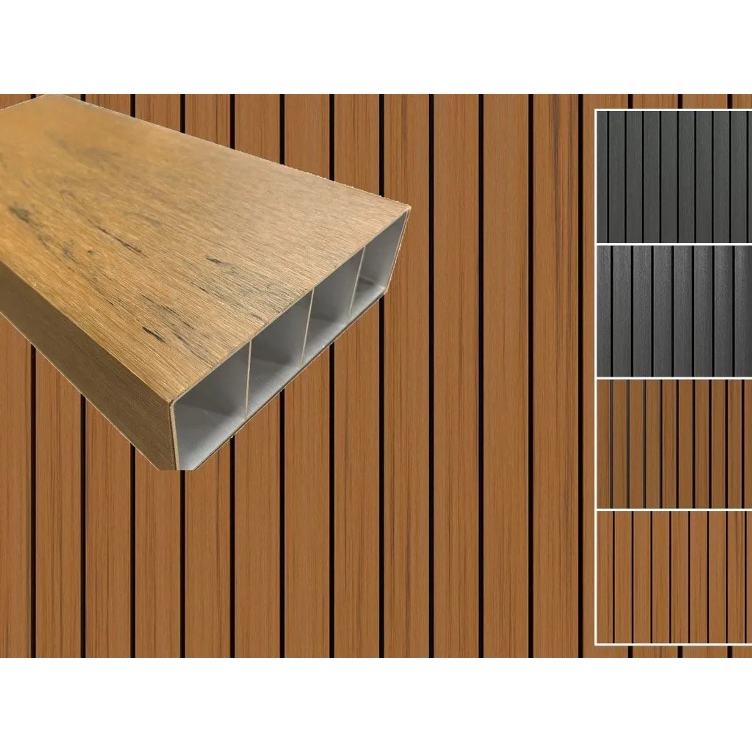 Outgarden Fassadenverkleidung WPC Co-extrudiert Teak Sonnenschutzprofil 50 mm Stark