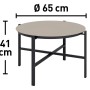 Tisch aus dem Gartenmöbel-Set Tapena, Stahlgestell schwarz, Tischplatte taupe, Ø 65 cm.