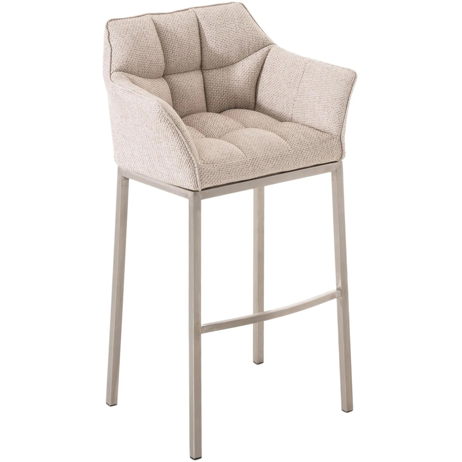 DELUKE Barhocker GIBEL Stoff Elfenbein 64x48x110cm Silber Barstuhl Mit Lehne Tresenhocker Tresenstuhl