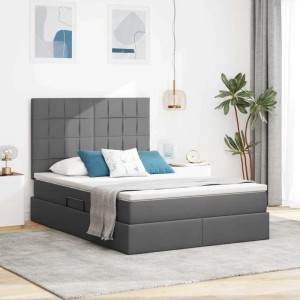 vidaXL Bett mit LED-Lichtleisten Dunkelgrau 140 x 200 cm Stoff 3372421