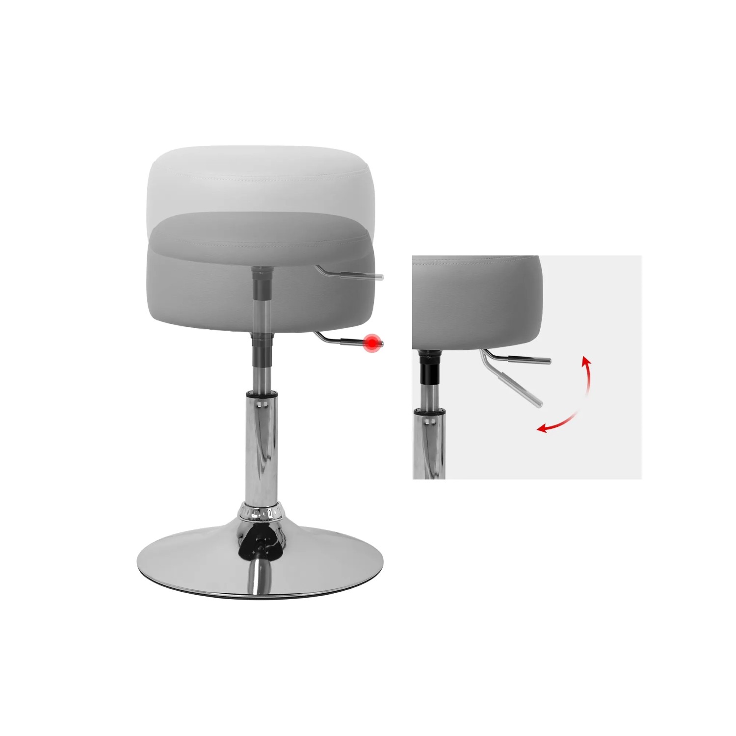 ML-Design Schminkhocker, hellgrauer, höhenverstellbarer Sitzhocker mit Stahlfuß.